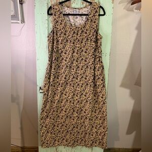 Women’s vintage Bobbie Brooks tan and navy floral corduroy sleeveless dress